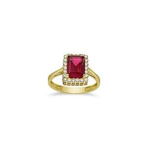 14k Yellow Gold Simulated Ruby Womens Birthstone Ring Red July